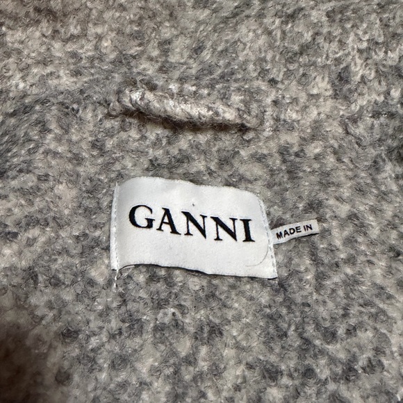 GANNI TEDDY Belted Wrap Coat Tweed Boucle Wool Blend - Size Small - Picture 8 of 10